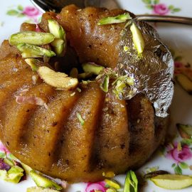 Moong dal halva - dessert made from mung beans and pistachios also known as Mung daal halwa