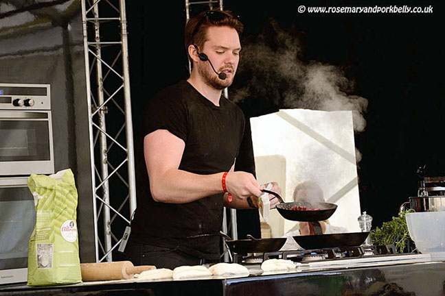 John Whaite cooking demonstration Foodies Festival Brighton