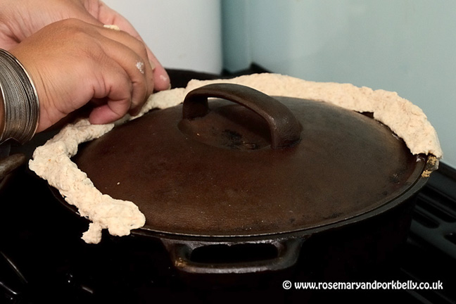 Sealing the pot with dough