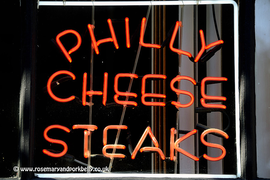 Philly Cheese Steaks neon sign Philadelphia Pennsylvania USA