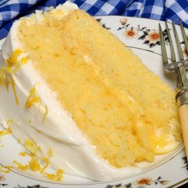 Slice of lemon cheesecake cake