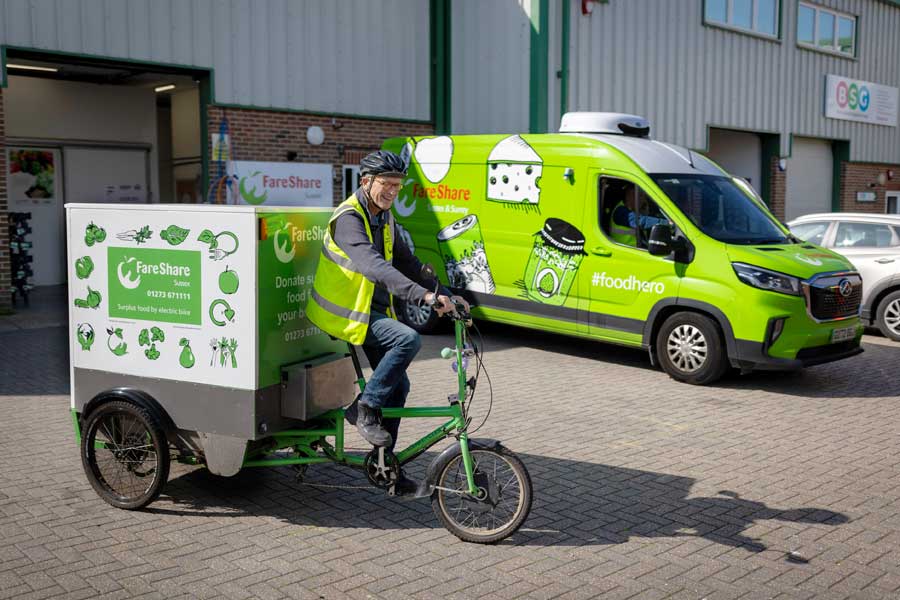 Fareshare delivery bike and van Brighton East Sussex UK