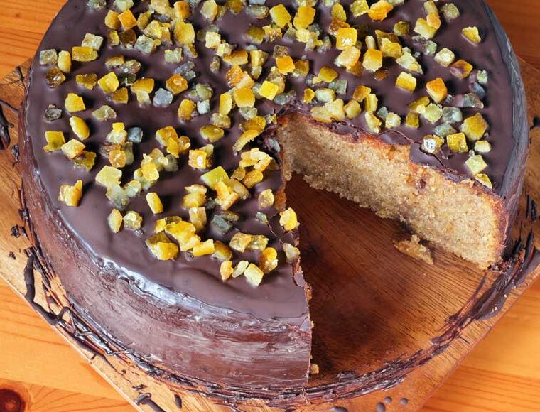 Orange and Almond cake covered in chocolate