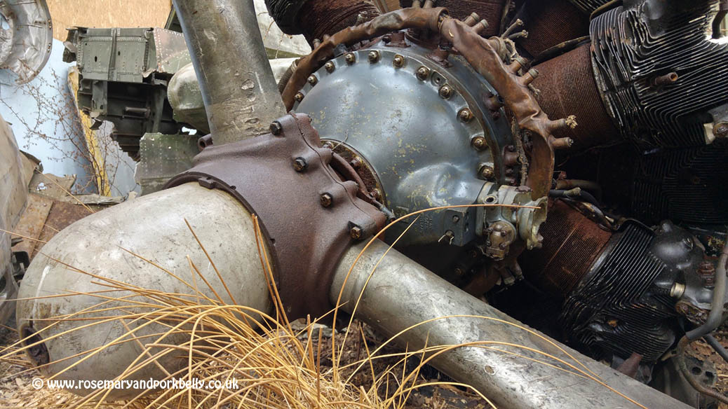 Propeller and engine of A-20C aircraft.
WW2 aircraft exhibit at Wings Museum in East Sussex