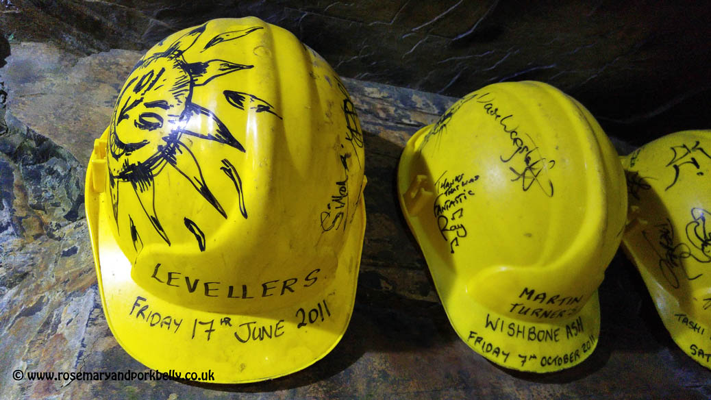 Signed hard hats - Carnglaze Caverns Cornwall