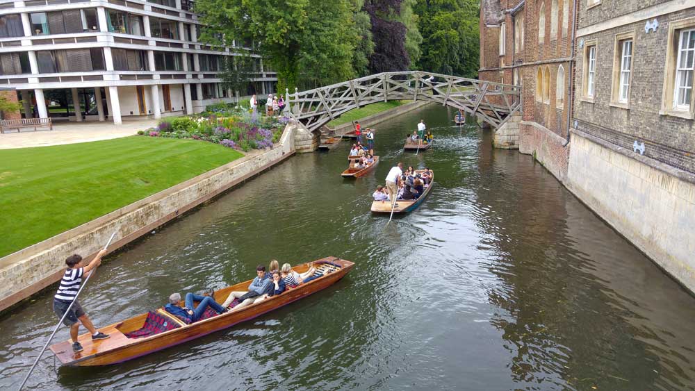 Punting on the River Cam near the Mathmatical Bridge, Cambridge