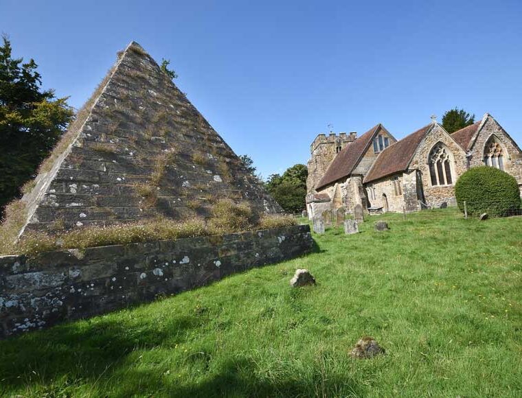 John ‘Mad Jack’ Fuller’s pyramid Mausoleum at the Church of Thomas a Becket, The Street, Brightling, East Sussex