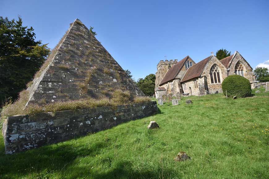 John ‘Mad Jack’ Fuller’s pyramid Mausoleum at the Church of Thomas a Becket, The Street, Brightling, East Sussex