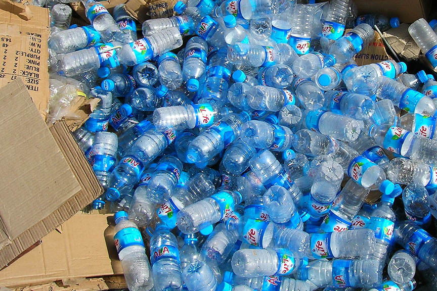 Discarded plastic water bottles