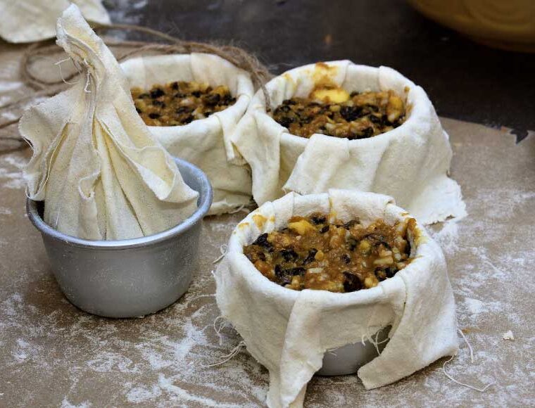 4 uncooked individual Christmas puddings from an Eliza Acton recipe