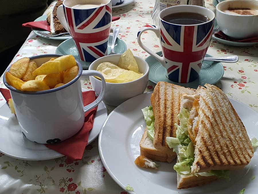 Fish finger sandwich and chips at Poppylands a 1940s style tearoom in Horsey Norfolk