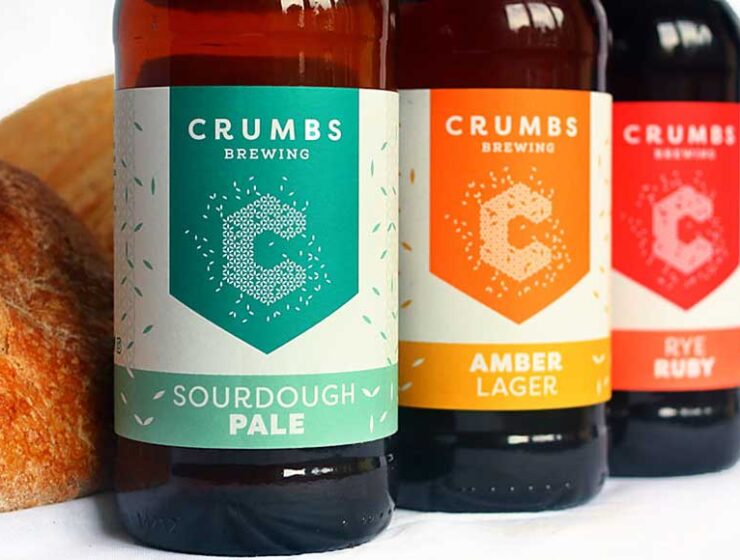 3 bottles of beer from Crumbs Brewing, Sourdough Pale, Amber Lager, Rye Ruby