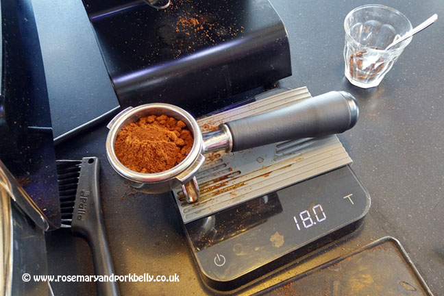 Weighing the ground coffee - 44 Poets Hove