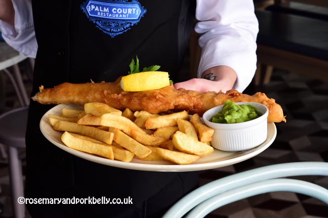 Haddock, chips and mushy peas at the Palm Court Restaurant - Brighton