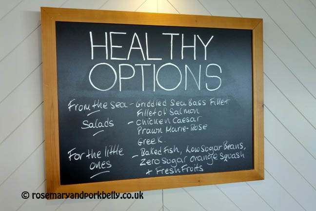 Healthy options board at Palm Court Restaurant Brighton Palace Pier