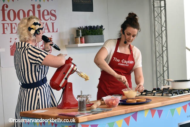 Sophie Faldo with Charlotte White in the cake and bake tent Foodies Festival Brighton