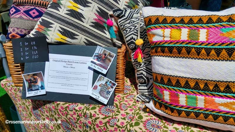 Ambling Traders designed cushions on their market stall