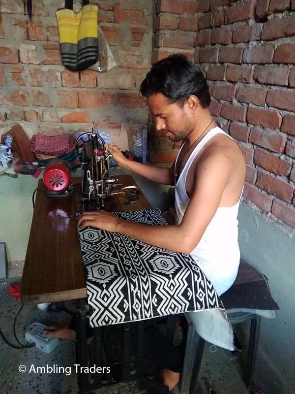Handloom Cushion Covers in the making, an original Ambling Traders design, Pushkar, May 2018