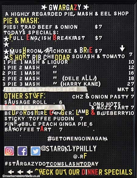 Menu board, Stargazy, East Passyunk Philadelphia Pennsylvania © rosemaryandporkbelly.co.uk