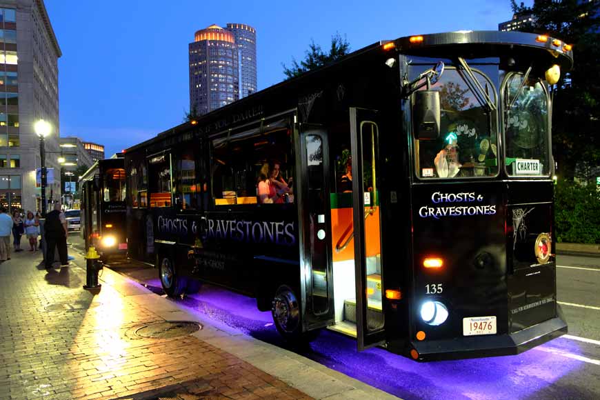 Trolleybus for the Ghost and Gravestones Tour Boston USA