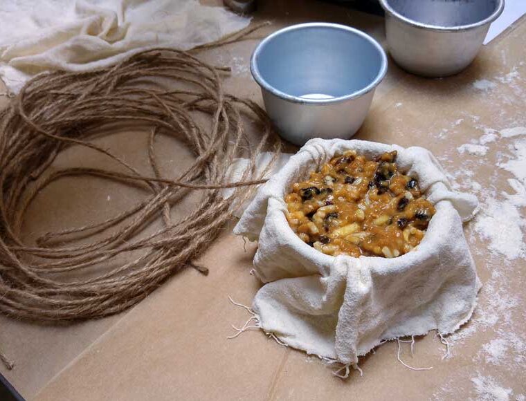 An individual Christmas pudding before steaming, Eliza Acton recipe