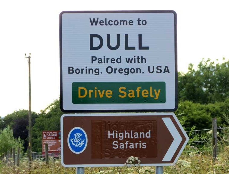 Twinning sign at Dull village, Perth and Kinross, Scotland