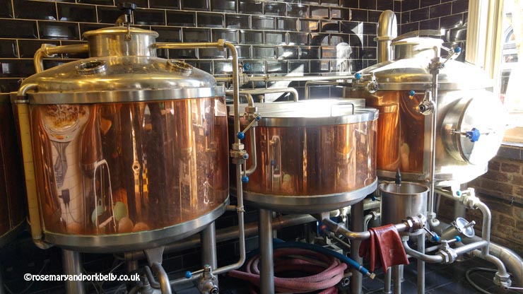 Hot liquor tank, mash tun, and the copper, Brewhouse and Kitchen Portsmouth © rosemaryandporkbelly