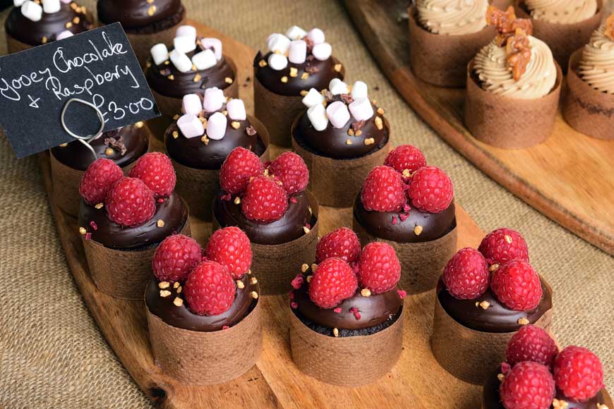 Chocolate and raspberry muffins from Ripley market © rosemaryandporkbelly.co.uk