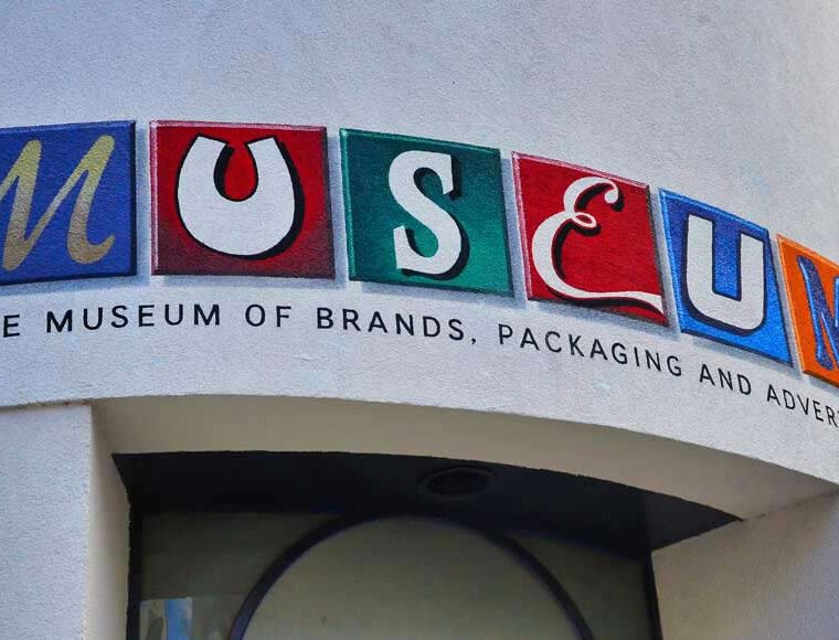 Exterior entry sign at Museum of Brands, London