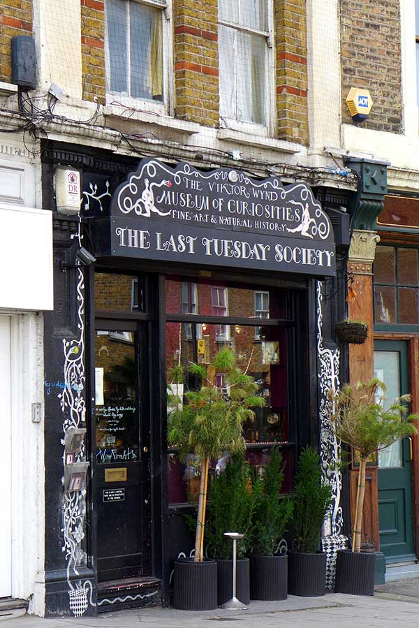 Exterior of Viktor Wynd Museum of Curiosities at The Last Tuesday Society 11 Mare Street, Hackney, London UK