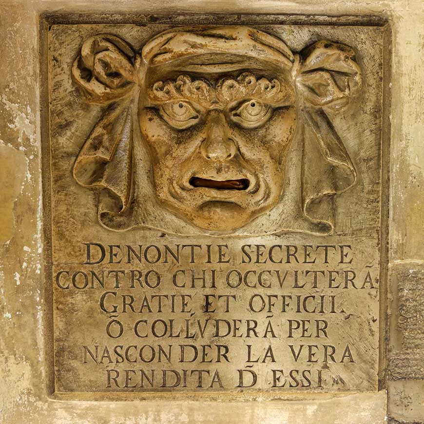Secret post box of the Council of Ten, Doge's Palace Venice Italy © rosemaryandporkbelly.co.uk
