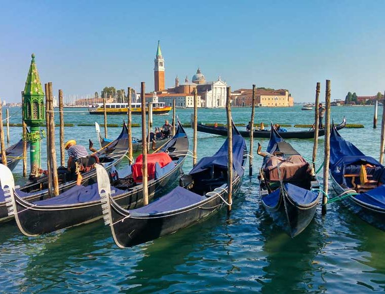 Gondolas, Venice lagoon © rosemaryandporkbelly.co.uk