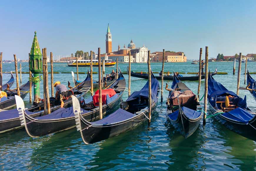 Gondolas, Venice lagoon © rosemaryandporkbelly.co.uk