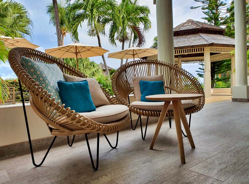 Wicker chairs, The Pelican Bar Blue Waters Resort Antigua