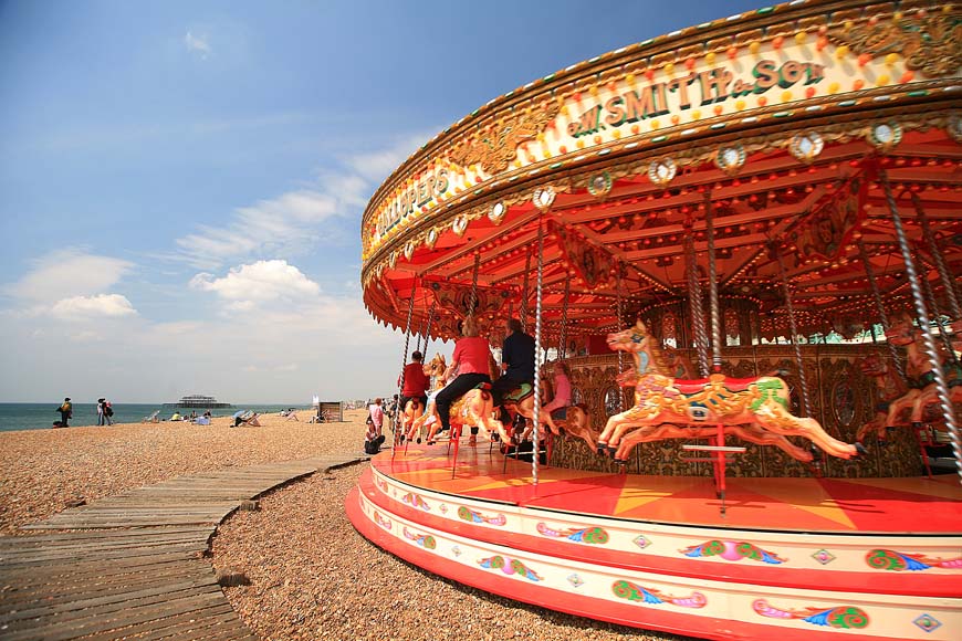 Merry go round on the beach, Brighton East Sussex UK © Laszlo Ilyes, Flickr