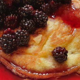 Coconut flour pancakes served with wild blackberries © rosemaryandporkbelly.co.uk