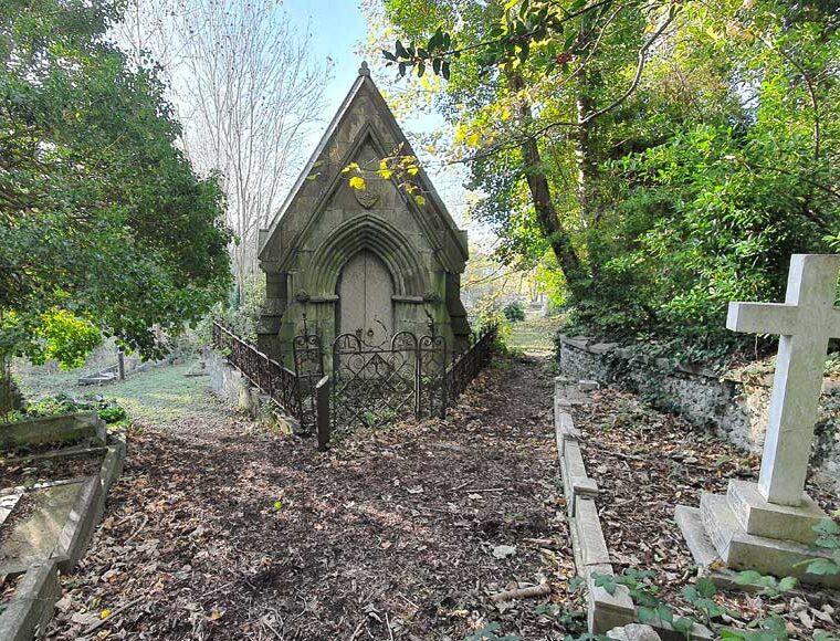 Mausoleum and gravestone at Extra Mural Cemetery Brighton