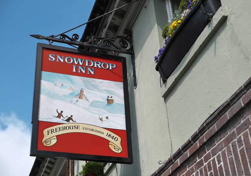 Snowdrop Inn pub sign, Lewes East Sussex