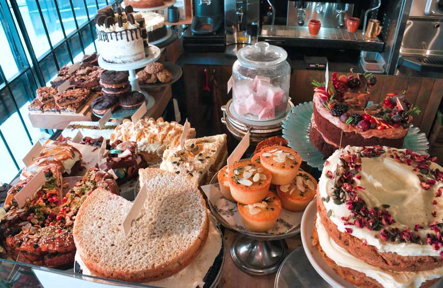 Cake selection at Ahh Toots in Bristol UK