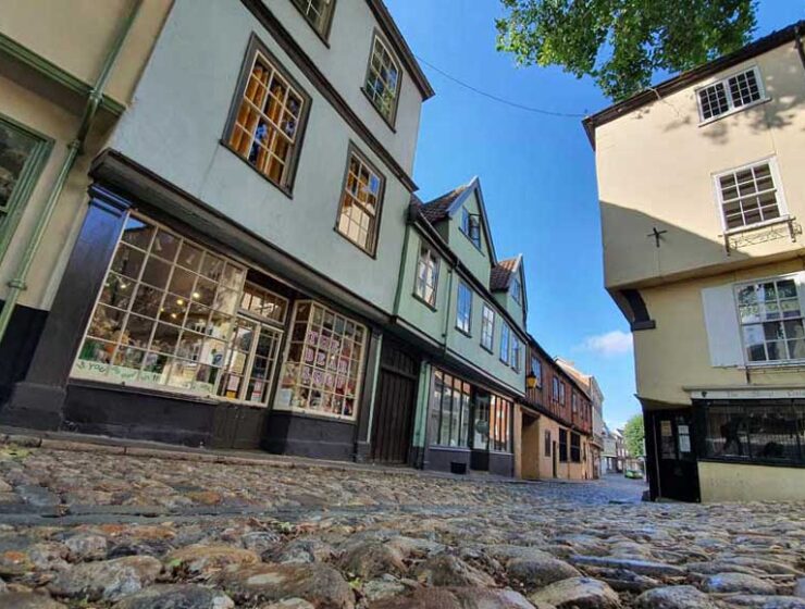 Cobbled streets of Elm Hill in Norwich Norfolk UK