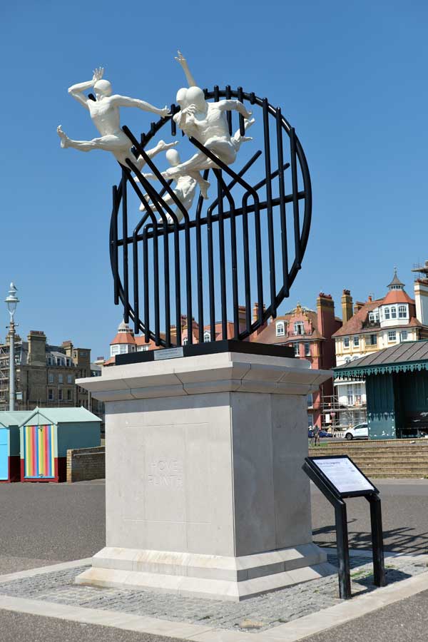 Flight of the Langoustine sculpture by artist Pierre Diamantopoulo on Hove seafront