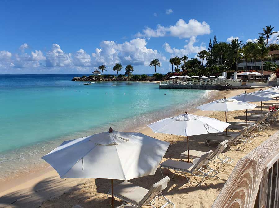 Sun Loungers on the beach, Antigua © rosemaryandporkbelly