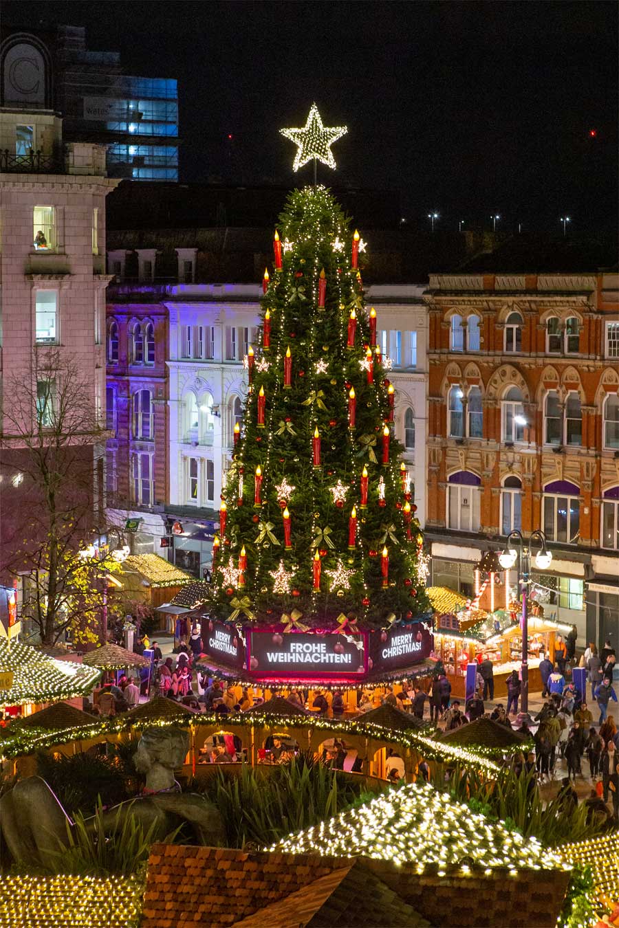 Giant Christmas tree at Birmingham’s Frankfurt Christmas Market