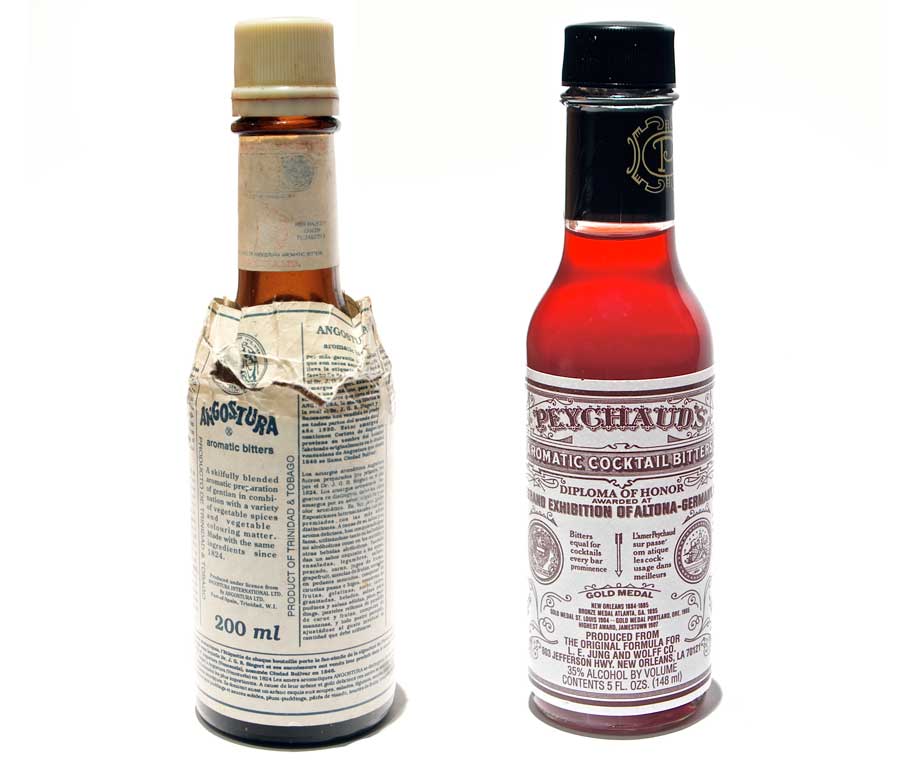Angostura and Peychaud's bottles