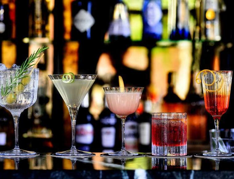 5 Cocktails on a hotel bar