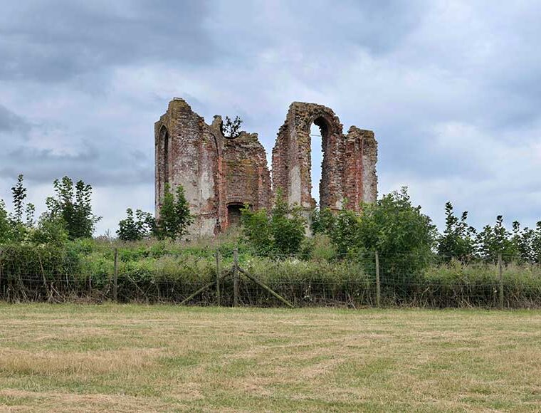 The red brick ruins of the Vandalian Tower Harting West Sussex England