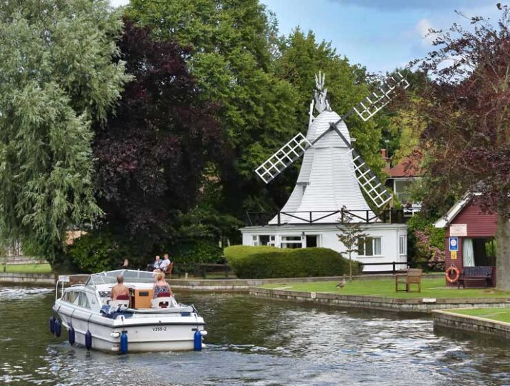 Horning windmill a Grade II listed converted windmill on the banks of the River Bure Norfolk UK