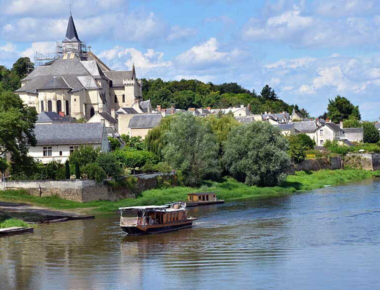 Candes St Martin viewed from the bridge across the Vienne river Loire France