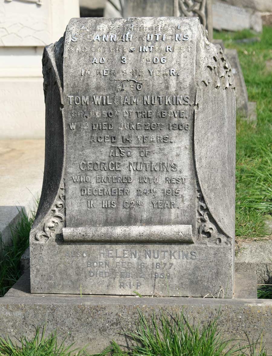 Nutkins family grave Brompton Cemetery London
