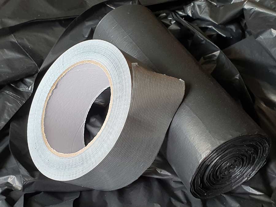 Duct tape and plastic refuse bags 